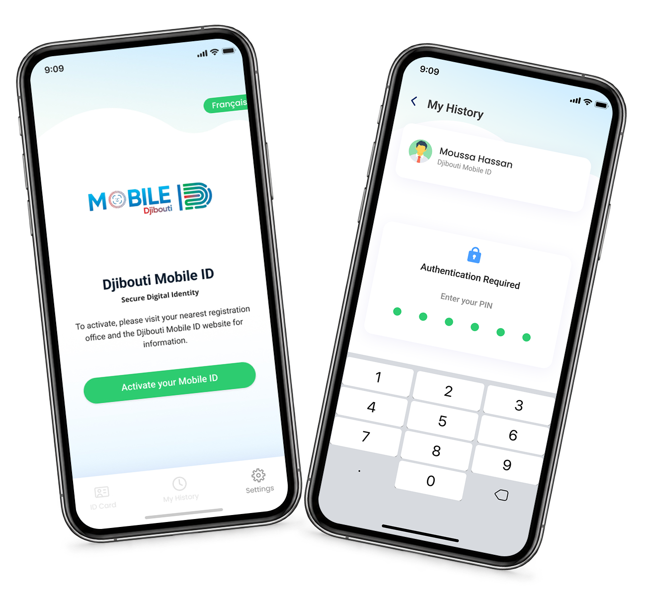 Mobile ID app activation and PIN-protected access screens